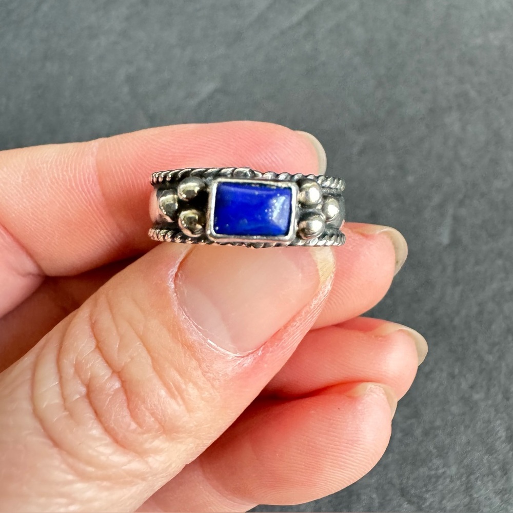 Vintage Lapis Lazuli Ring Sterling Silver Blue Gemstone Band Southwestern Size 6 - Picture 4 of 12